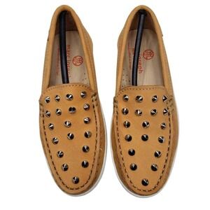 Marc Joseph NY Kids Boys/Girls Leather Studded Loafer, Tan Nubuck, 1.5 M US